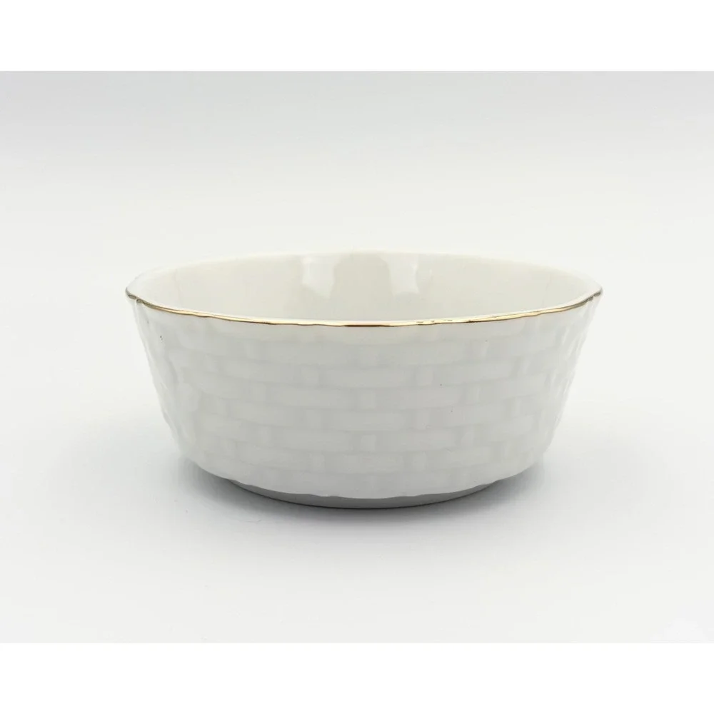 Vintage John Wagner & Sons Strawberry Basketweave Porcelain Trinket Dish Bowl